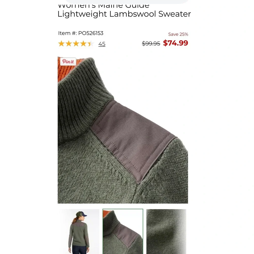 LL Bean Maine Guide Lambswool Sweater Elbow Patch Olive Sz M Quiet Luxury Preppy